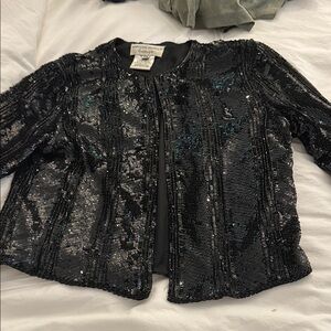 Adrianna Papell Black Sequin Blazer Glamorous Evening Wear